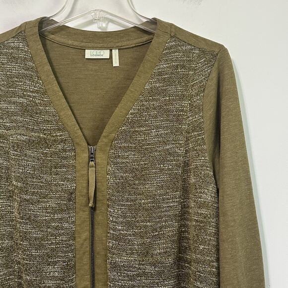 Logo Lounge Cardigan Sweater 1X Olive Green Long Sleeve Zip Front Lace Hem Comfy - Picture 3 of 10